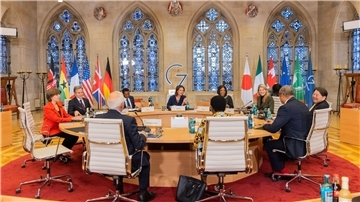 Die Arbeitssitzung der G7-Außenministerinnen und Außenminister im Historischen Rathaus von Münster.