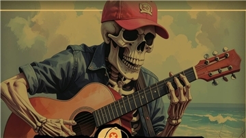 Skelett spielt Gitarre