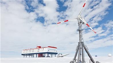 Mehr Ökostrom für die Polarforscher Die bisherige 30-Kilowatt-Windkraftanlage der Neumayer-Station III wird in den kommenden Jahren ergänzt um weitere 50-Kilowatt-Anlagen. Damit wird der Anteil regenerativer Energie auf 65 Prozent erhöht.