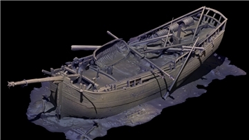 Die Computersimulation zeigt ein Schiffswrack in der Ostsee.