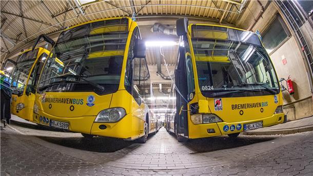 Die Fahrzeughalle von Bremerhaven Bus - die Linienbusse fahren im Auftrag der BVV