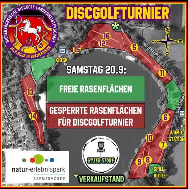 Die Kraken Bremervörde weisen darauf hin, dass am Turniertag einige Rasenflächen am Vörder See gesperrt sind.