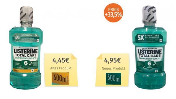 Die Listerine-Mundspülung ist von der Verbraucherzentrale Hamburg zur "Mohelpackung des Monats" September ernannt worden.