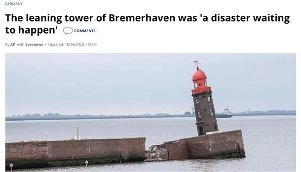 Die Nachrichtenagentur AP verbreitete das traurige Bild vom kippenden Wahrzeichen Bremerhavens - und übersetzte die bittere Stellungnahme von Oberbürgermeister Grantz ins Englische.