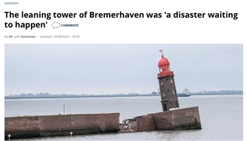 Die Nachrichtenagentur AP verbreitete das traurige Bild vom kippenden Wahrzeichen Bremerhavens - und übersetzte die bittere Stellungnahme von Oberbürgermeister Grantz ins Englische.