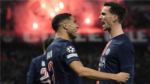 Seitenhieb gegen Mbappé: Paris‘ neue Champions-League-Helden Die PSG-Torschützen Fabian Ruiz (rechts) und Achraf Hakimi.