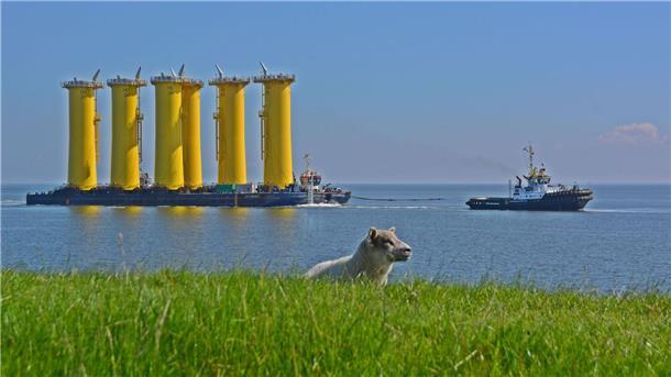 EnBW startet mit Bau von XXL-Windpark in Nordsee Die sogenannten Transition Pieces für den Offshore-Windpark „He Dreiht“ werden bereits transportiert.