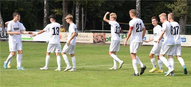 Die Spieler aus der letztjährigen U17 - hier beim Torjubel gegen Braunschweig - können offenbar auch in der U19-Regionalliga ein gute Rolle spielen.