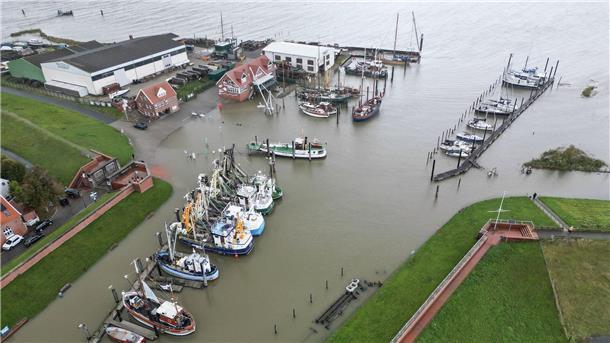 Die Sturmflut trieb das Wasser in Ditzum bis an die Kaimauer.