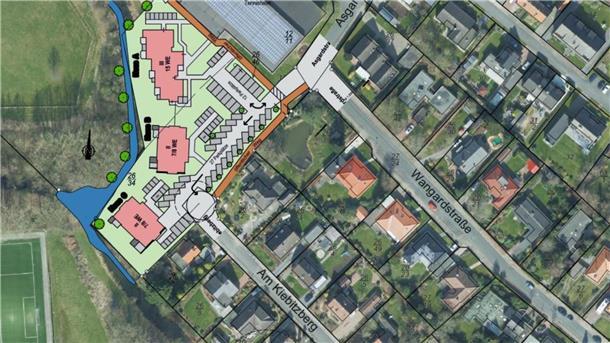 Darum hält die Stadt Nordenham am Kiebitzberg-Projekt fest Das Foto zeigt eine Projektskizze der Gemeinnützigen Nordenhamer Siedlungsgesellschaft. An der Straße Am Kiebitzberg möchte sie drei Mehrfamilienhäuser errichten.