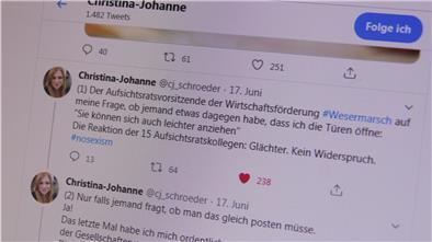 Diesen Beitrag veröffentliche Christina-Johanne Schröder am Mittwochabend auf ihrem Twitter-Kanal. Auch bei Facebook machte sie den Vorfall öffentlich. Daraufhin erhielt sie zahlreiche unterstützende Beiträge aus der ganzen Republik.