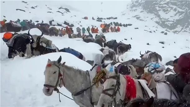 Schneesturm in China: Weitere Wanderer gerettet Dorfbewohner stiegen mit Pferden und Ochsen auf den Mount Everest, um zu den Wanderern zu gelangen. (Archivbild)