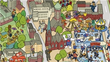 Ein animiertes Bild einer Stadt.
