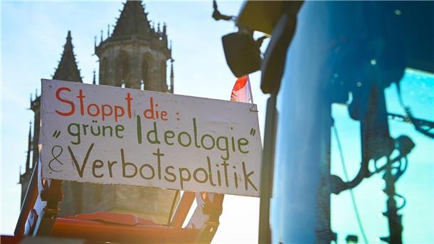 Grüne werden immer häufiger zur Zielscheibe Ein Protestplakat bei einer Demonstration in Magdeburg Ende Januar: Untersuchungen zeigen, dass die Grünen in einigen Milieus der Gesellschaft stark polarisieren.