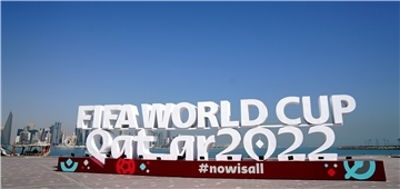 Ein WM-Hinweisschild in Doha 