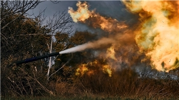 Ein ukrainischer Panzer in der Nähe von Bachmut in der Region Donezk im Osten der Ukraine.