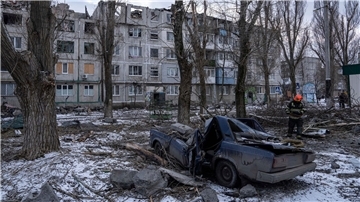 Ein Wohnhaus in Pokrowsk, das durch eine Rakete zerstört wurde.