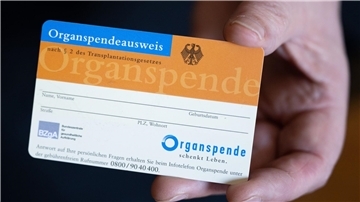 Eine Frau hält einen Organspendeausweis in ihren Händen.