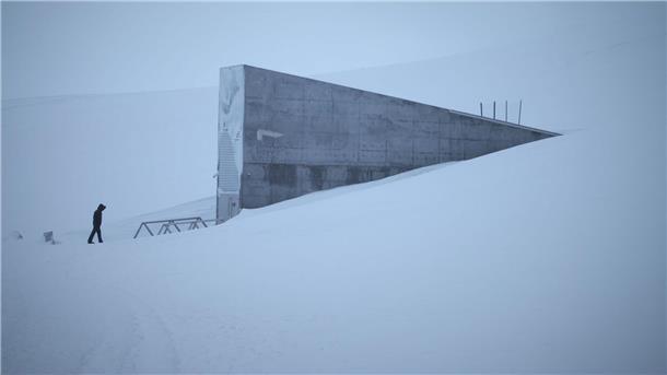 Weltbank für Samen: Spektakulärer Saatgut-Tresor füllt sich Eine schwere Stahltür führt eingebettet in einen spektakulären Betoneingang ins Innere eines schneebedeckten Berges. (Archivbild)