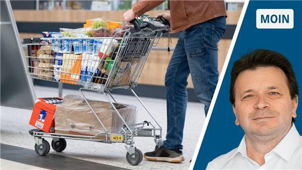 Links: Mann schiebt einen Einkaufswagen. Rechts: NZ-Reporter Ismail Kul.