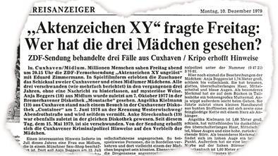 Ein Zeitungsausschnitt aus der Nordsee-Zeitung vom 10. Dezember 1979
