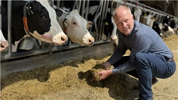 Ein Mann in einem Stall mit Kühen. Frank Cordes vom Reeßumer Milchhof ist Landwirt mit Herz und Seele. Sein Engagement und sein analytischen Denken wird von Lukas Runnebaum von der Hochschule Osnabrück sehr geschätzt.