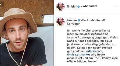 Fynn Kliemann korrigiert sich via Instagram: Er reduziert die Preise seiner Gemälde.