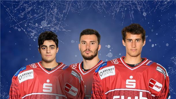 Georgiy Saakyan, Nino Kinder und Tim Lutz (links) wollen mit den Fischtown Pinguins Erfolge feiern.