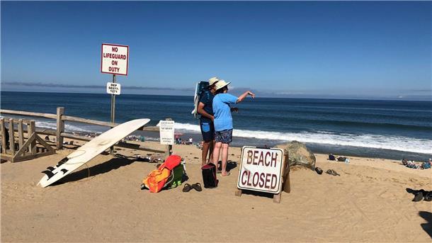Forscher zählen weniger Haibisse Gesperrter Strand in den USA nach einer Hai-Attacke: Im letzten Jahr wurden weniger Haiangriffe registriert.
