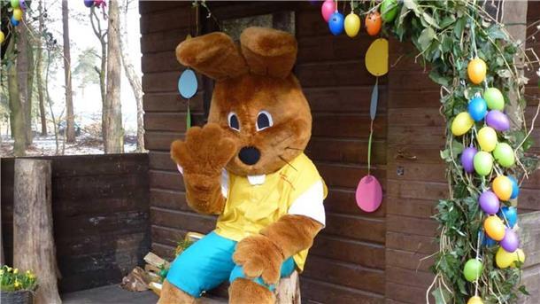 Hanni Hase freut sich auf viele Kinder beim Osterfest im Ostereistedter Hasenwald.