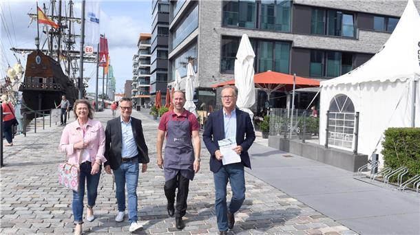 Heike und Thilo Kelling, Gastronom Steffen Heumann und Jörg Schulz (von links) vom Vorstand der Bürgerstiftung freuen sich auf einen völlig neuen Benefiz-Bürger-Brunch.