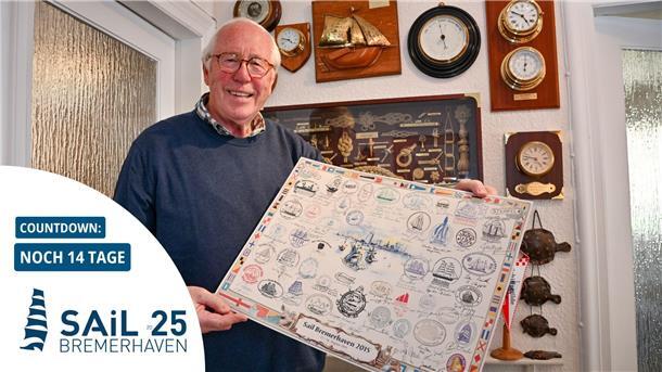 Heino Brockhage und eine Bordstempel-Sammlung von der Sail.