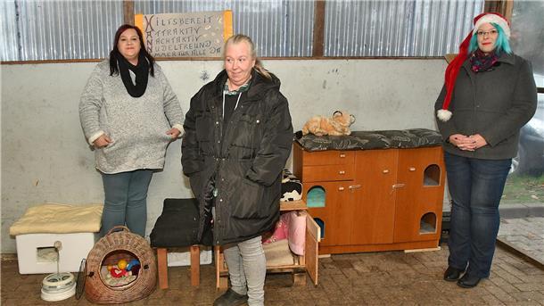 Ihnen liegt am Herzen, dass streunende Katzen einen warmen Unterschlupf und etwas zu fressen finden: Nina Tonn, Michaela Hagemann und Jessica von Riegen (von links). Foto Ulich