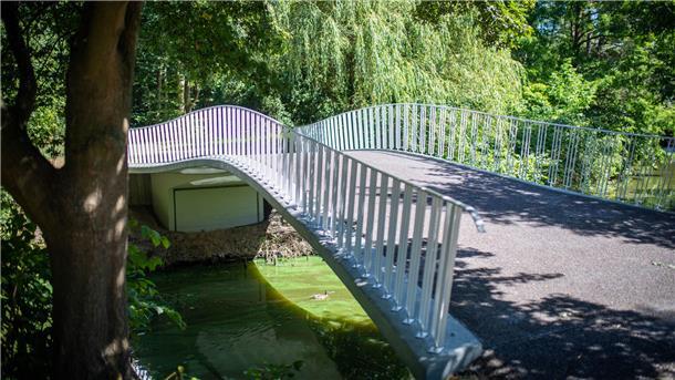 Klimaresilienz: Auswandererhaus soll grünes Dach erhalten Im Bürgerpark soll der Baumbestand umgebaut werden. Die neuen Bäume sollen besser mit Trockenheit und Hitze umgehen können. Foto: Hartmann