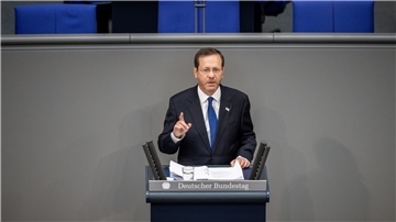 Israels Präsident Izchak Herzog bei einer Rede im Deutschen Bundestag Anfang September.