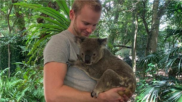Mythos „Gefährliches Australien“ - Stimmt das wirklich? Julian mit Koala.