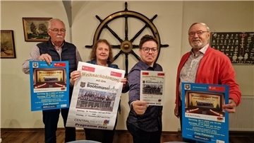 Karl Heinz von Thülen, Kerstin Seeland, Patrick Ahlers und Hans-Werner Bergner (von links) freuen sich auf die beiden Konzerte des Shantychors Bootsmannkaffee.