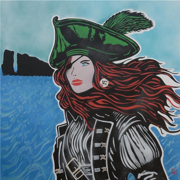 Bild einer Piratenbraut vor Helgoland. Kostenloses Mini-Abenteuer: Verrückte Kunstausstellung lockt in Helgolands Untergrund.