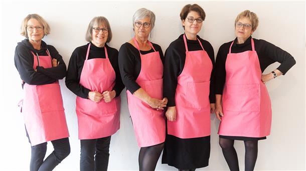 Kunst mit Augenzwinkern: Wenn Sabine Hanke (von links), Elke Prieß, Monika Breden, Stephanie Wagner und Helga Gorges auftreten, sind ihre pinkfarbenen Schürzen nicht weit.