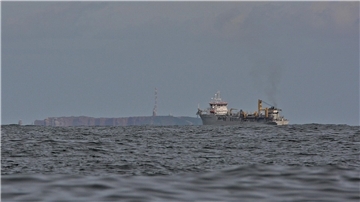 Saugbaggerschiff vor Helgoland