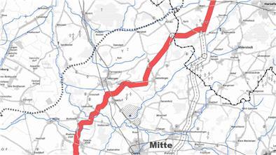 Laut Info der Selsinger Verwaltung derzeit der favorisierte Verlauf für die geplante Energietransportleitung (ETL) 182: die rot markierte West-Trasse durch die Samtgemeinde Selsingen.