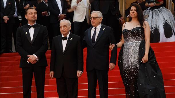 DiCaprio, Scorsese und De Niro in Cannes Leonardo DiCaprio (l-r), Martin Scorsese, Robert De Niro und Cara Jade Myers stellen ihren Film „Killers of the Flower Moon“ in Cannes vor.