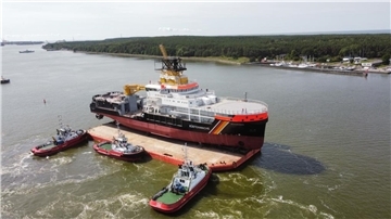 Letzter Moment auf dem Trockenen: die „Scharhörn“ auf dem Ponton der litauischen Werft. Bundesanstalt für Wasserbau