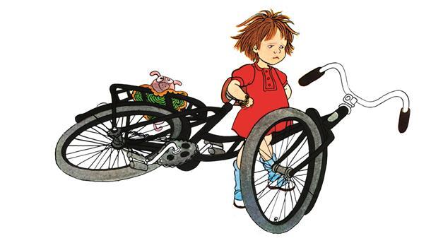 Lotta traut sich alles: natürlich auch mit dem großen Rad ihres Bruders fahren. Ganz so einfach ist es dann doch nicht. Doch Lotta gibt nicht auf.
