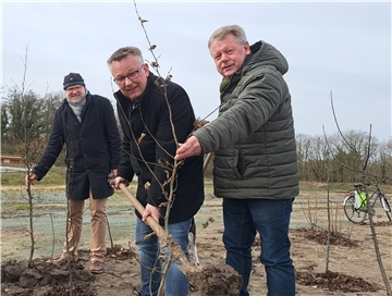 Lutz Mertens, Andreas Wittenberg und Heinz Bühring (von links) beim Fototermin für die Strauchpflanzung in der Schatzgrube Weißenberg.