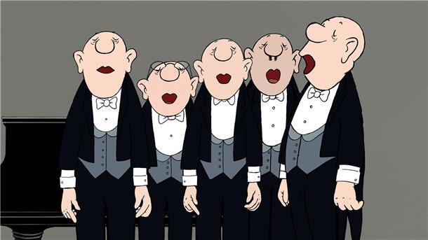 Loriots Trickfilme jetzt auch farbig im Kinoformat Männer mit schönen Stimmen: Die Comedian Harmonists von Loriot.