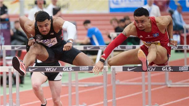 Burghardt und Ganter deutsche Hallenmeister über 60 Meter Manuel Mordi (r) gewann bei der Hallen-DM über die 60 Meter Hürden.