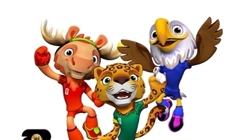 Maple der Elch (l), Zayu der Jaguar (M) und Clutch der Weißkopfseeadler (l) sind die Maskottchen der Fußball-WM 2026.