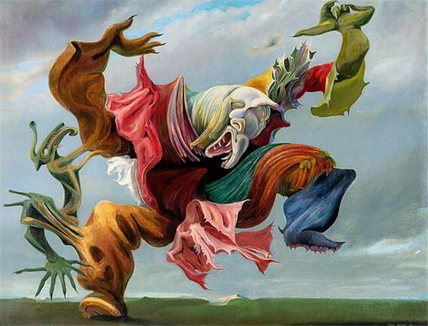 Max Ernsts „Hausengel“, der den Titel des Katalogs ziert, ist ein wahres Monstrum, ein schreckliches Vogelwesen, das sich die Erde untertan macht.