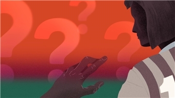 Illustration mit einer Hand, die sich einer Person im Trikot von hinten nähert.